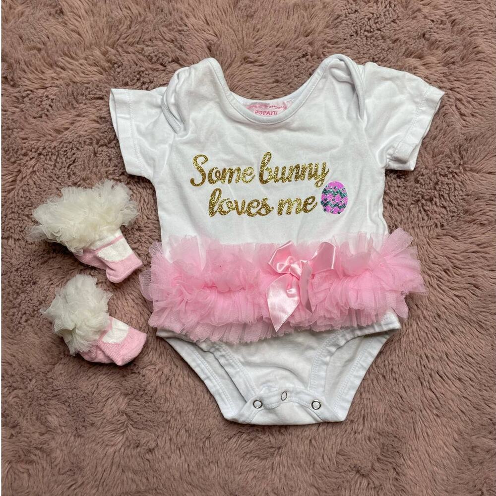 Some Bunny Loves Me Easter Tutu Onesie and Matching socks size 6-9mo